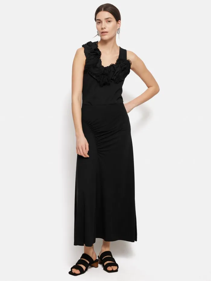Jigsaw Ruffle Trim Jersey Top Black Women Shirts and Tops