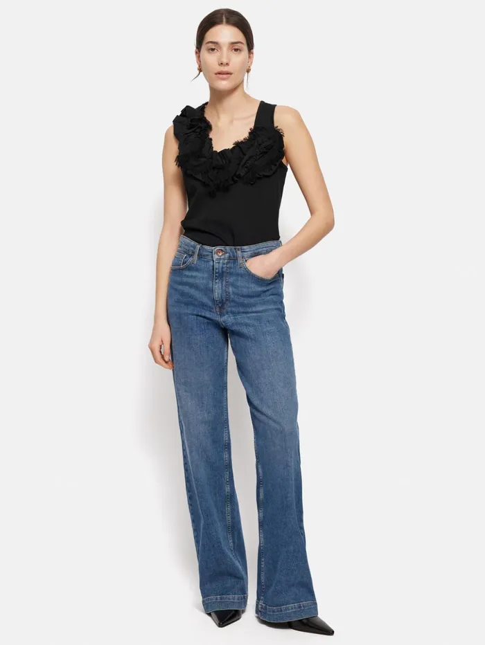 Jigsaw Ruffle Trim Jersey Top Black Women Shirts and Tops