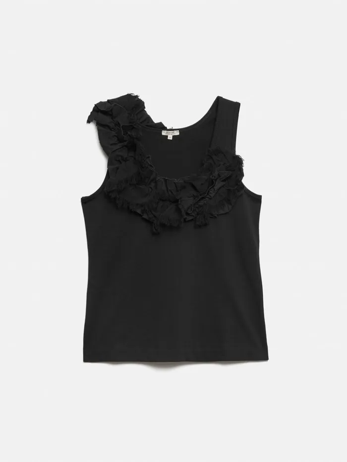 Jigsaw Ruffle Trim Jersey Top Black Women Shirts and Tops