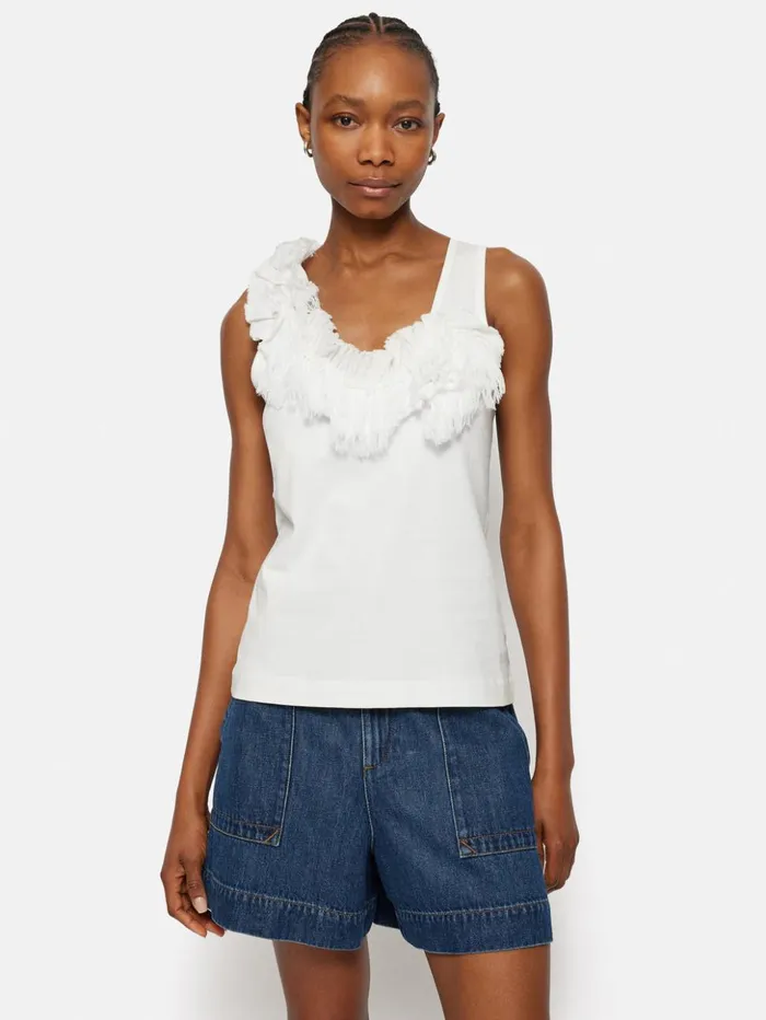 Jigsaw Ruffle Trim Jersey Top White Women Shirts and Tops