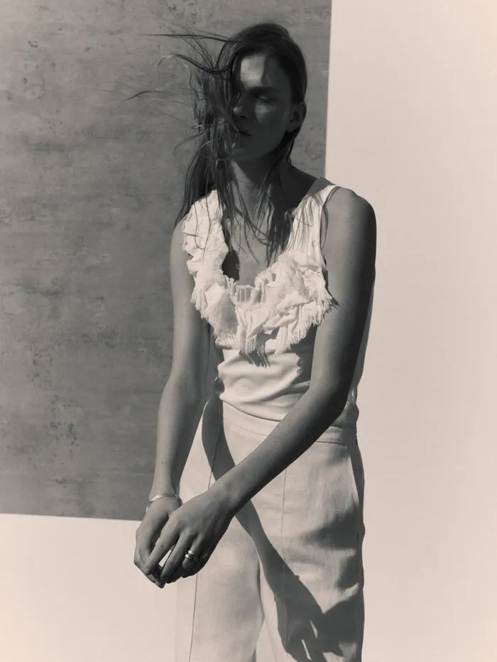 Jigsaw Ruffle Trim Jersey Top White Women Shirts and Tops