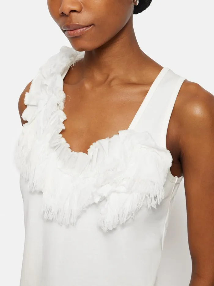 Jigsaw Ruffle Trim Jersey Top White Women Shirts and Tops