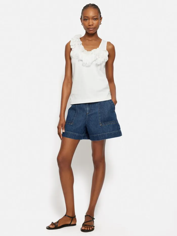Jigsaw Ruffle Trim Jersey Top White Women Shirts and Tops