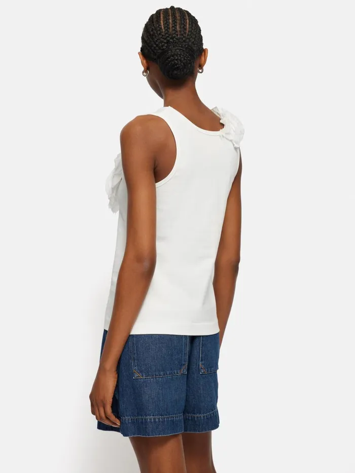 Jigsaw Ruffle Trim Jersey Top White Women Shirts and Tops