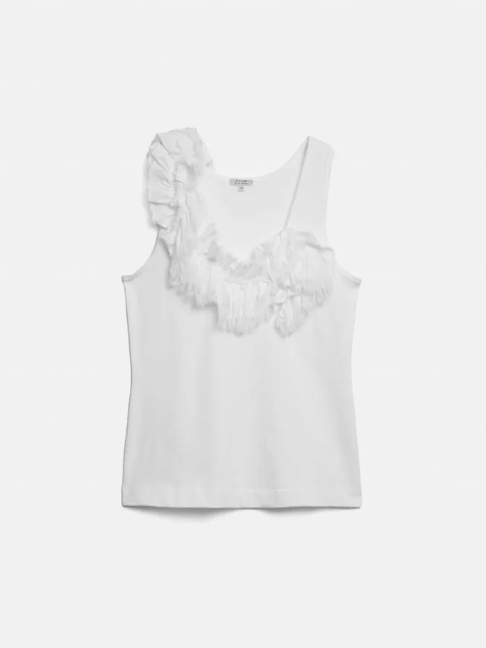 Jigsaw Ruffle Trim Jersey Top White Women Shirts and Tops