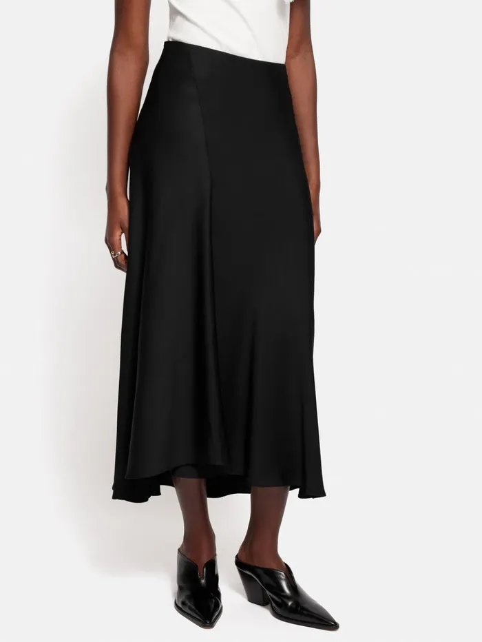 Jigsaw Satin Bias Asymmetric Skirt Black Women Skirts