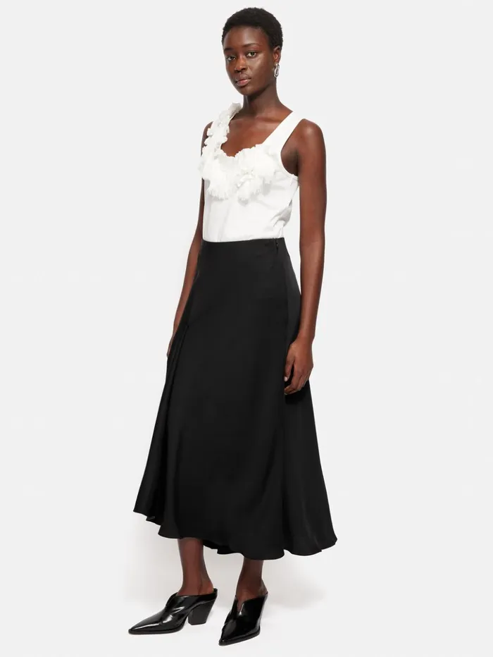 Jigsaw Satin Bias Asymmetric Skirt Black Women Skirts