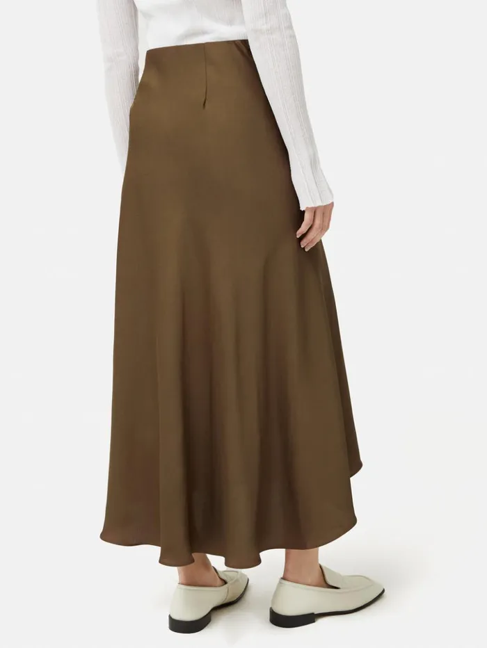 Jigsaw Satin Bias Asymmetric Skirt Dark Khaki Women Skirts