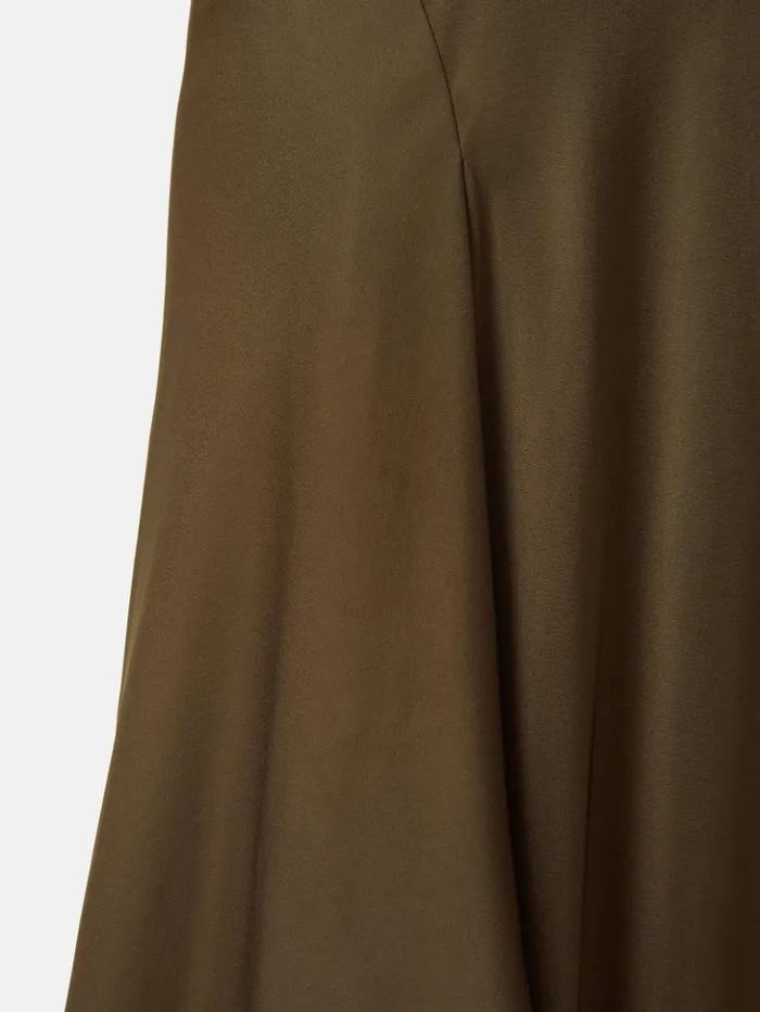 Jigsaw Satin Bias Asymmetric Skirt Dark Khaki Women Skirts