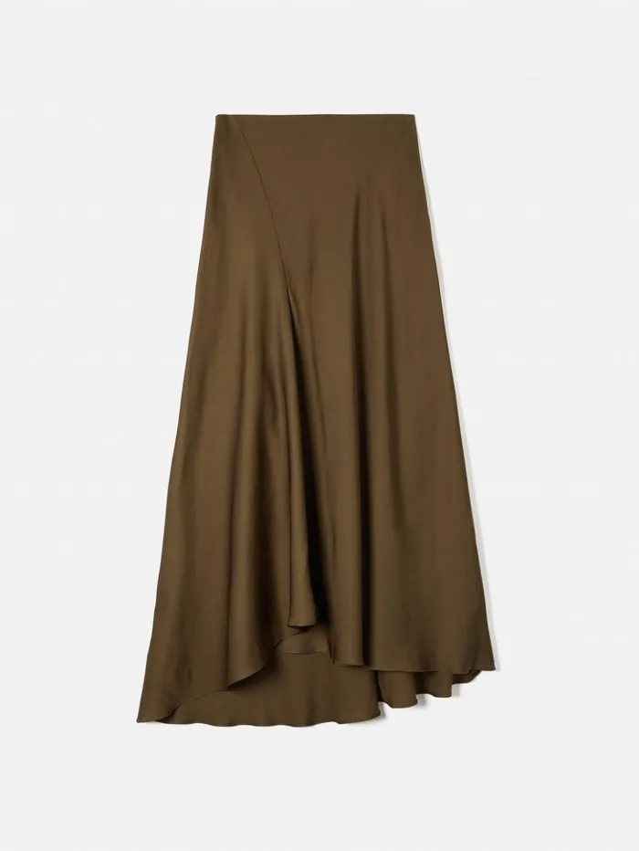 Jigsaw Satin Bias Asymmetric Skirt Dark Khaki Women Skirts