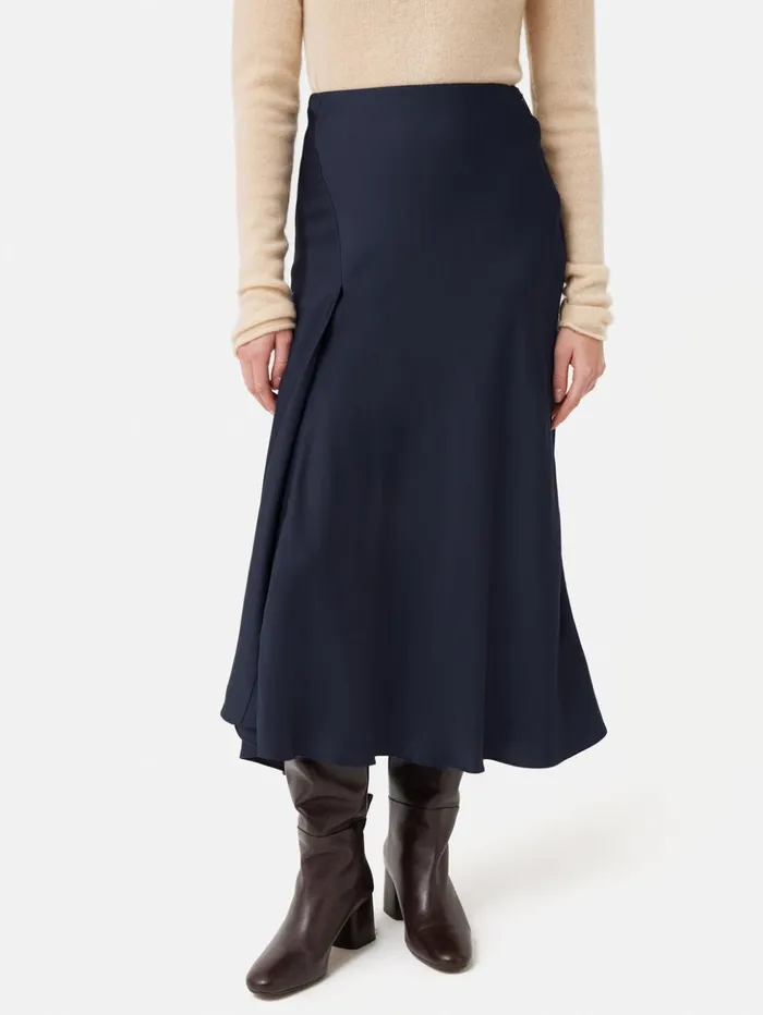 Jigsaw Satin Bias Asymmetric Skirt Navy Women Skirts