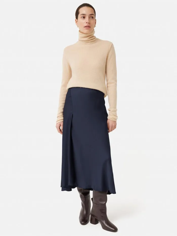 Jigsaw Satin Bias Asymmetric Skirt Navy Women Skirts