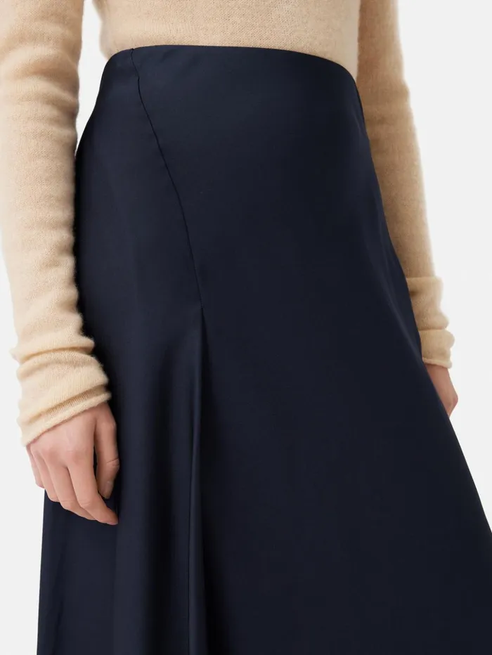 Jigsaw Satin Bias Asymmetric Skirt Navy Women Skirts