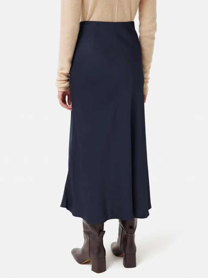 Jigsaw Satin Bias Asymmetric Skirt Navy Women Skirts