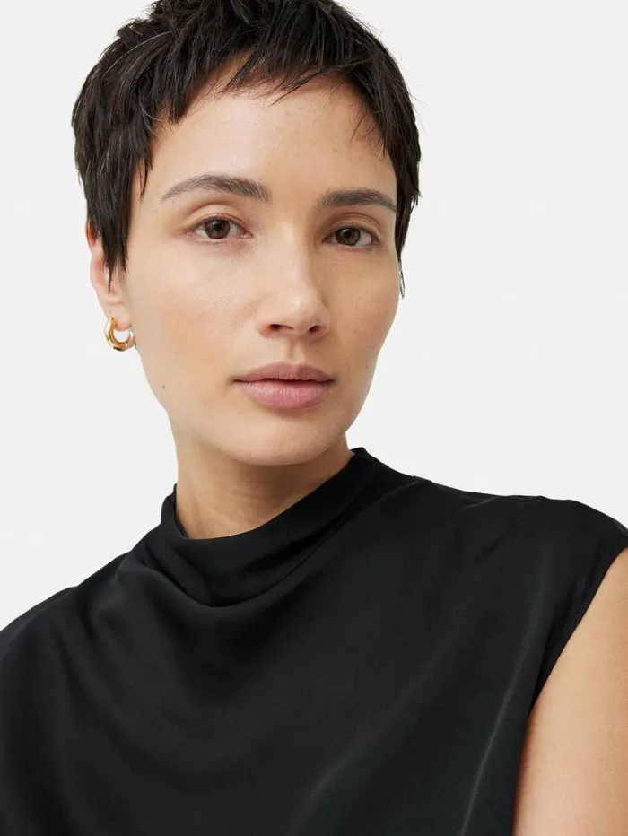Jigsaw Satin Cowl Neck Top Black Women Shirts and Tops