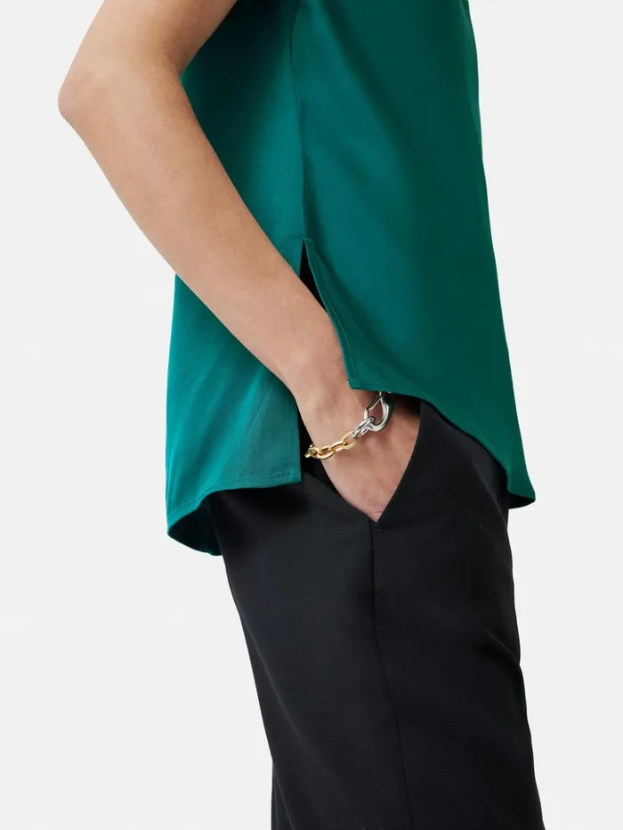 Jigsaw Satin Cowl Neck Top Green Women Shirts and Tops