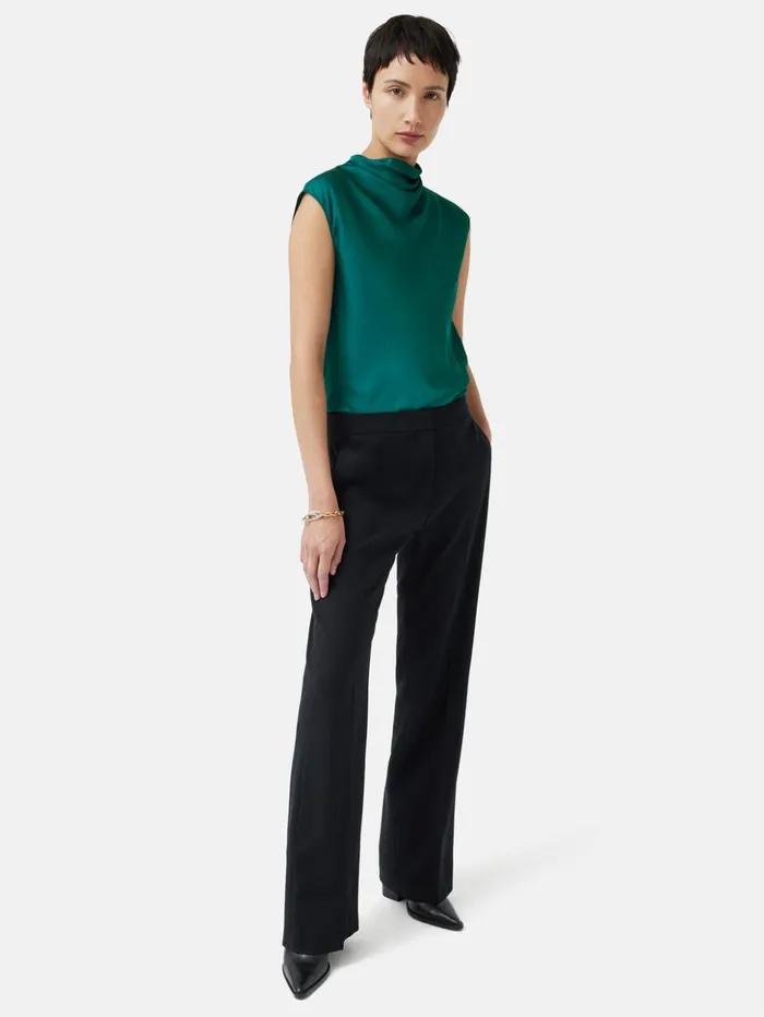 Jigsaw Satin Cowl Neck Top Green Women Shirts and Tops
