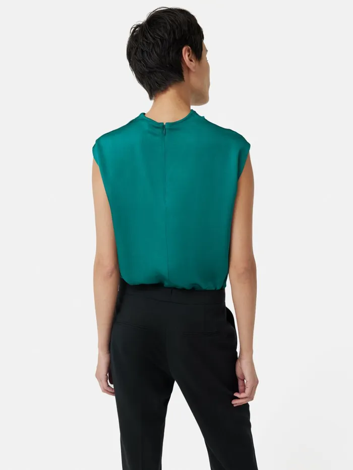 Jigsaw Satin Cowl Neck Top Green Women Shirts and Tops