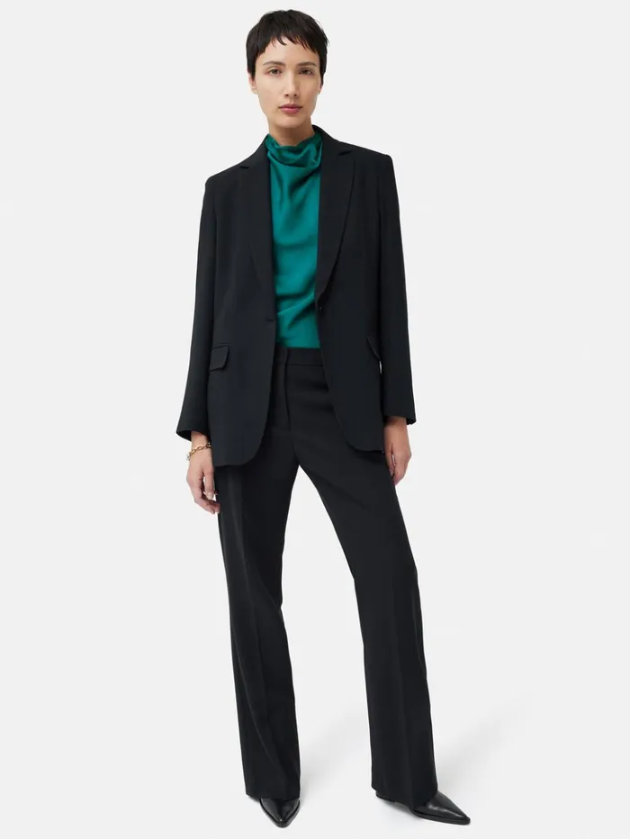 Jigsaw Satin Cowl Neck Top Green Women Shirts and Tops