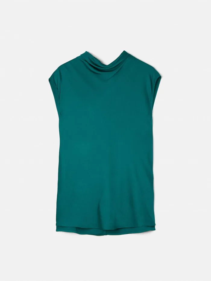Jigsaw Satin Cowl Neck Top Green Women Shirts and Tops