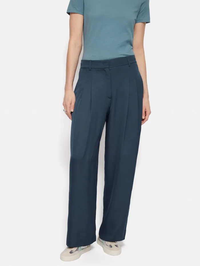Jigsaw Satin Pleat Trouser Blue Women Trousers