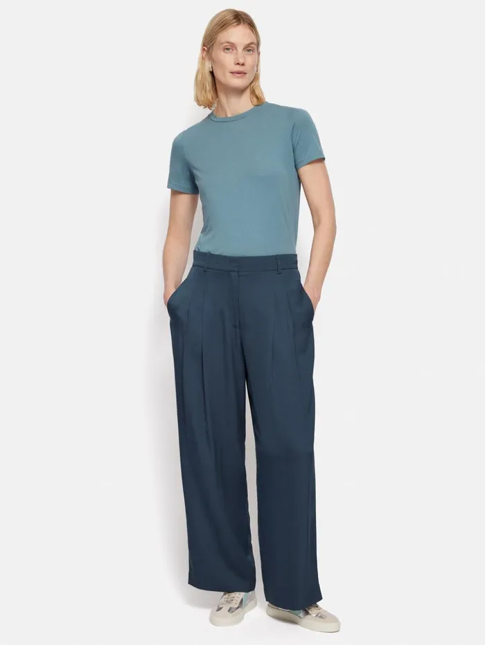 Jigsaw Satin Pleat Trouser Blue Women Trousers
