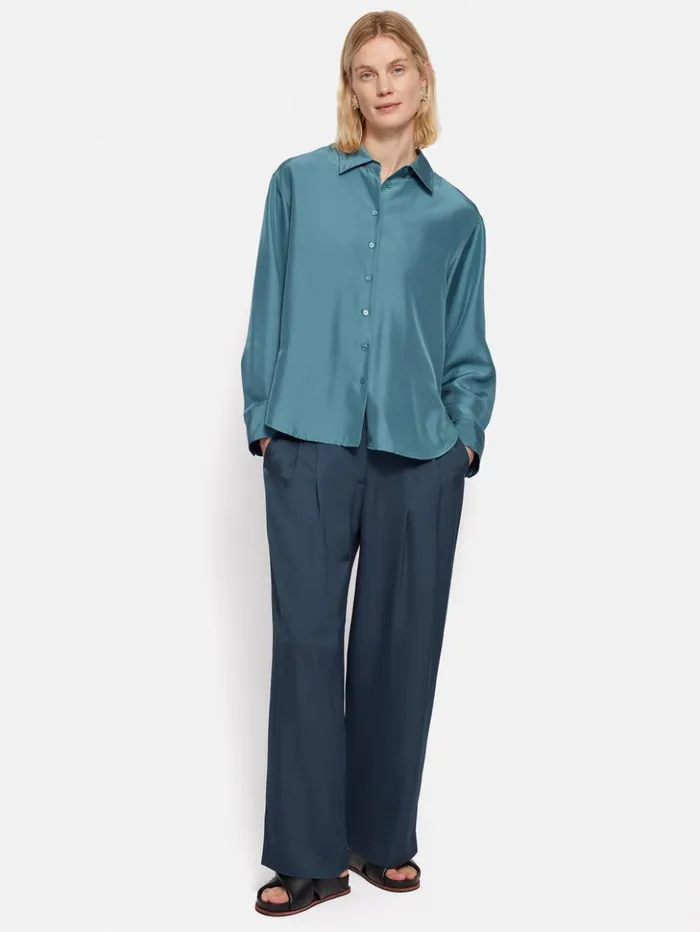 Jigsaw Satin Pleat Trouser Blue Women Trousers