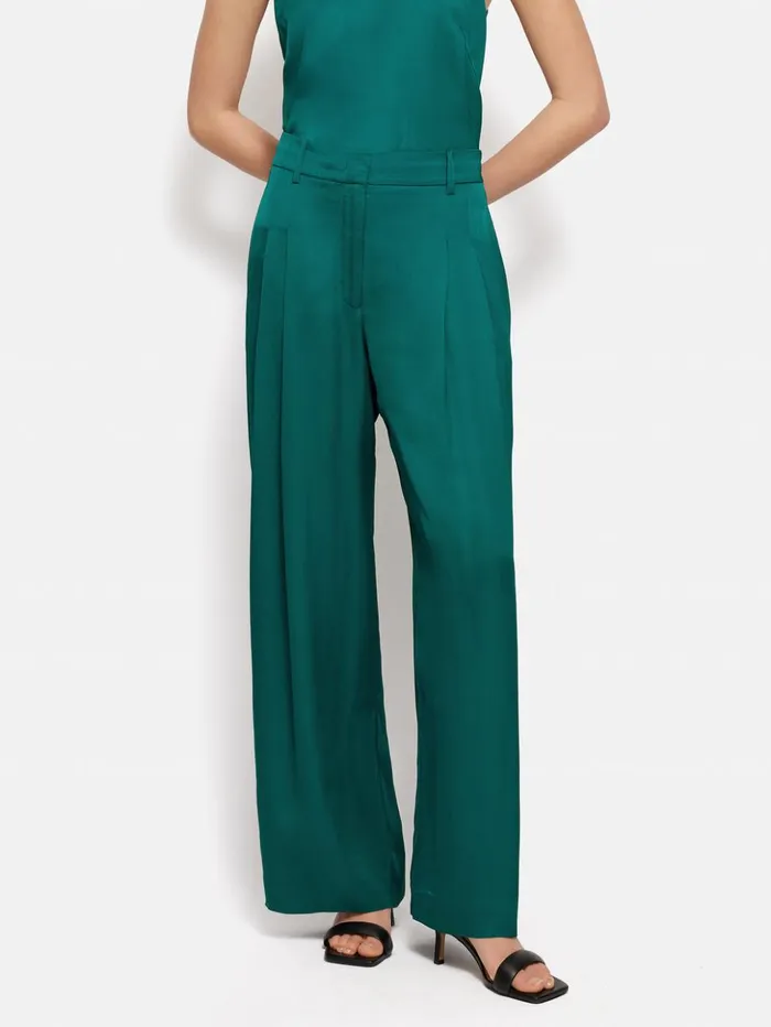 Jigsaw Satin Pleat Trouser Green Women Trousers