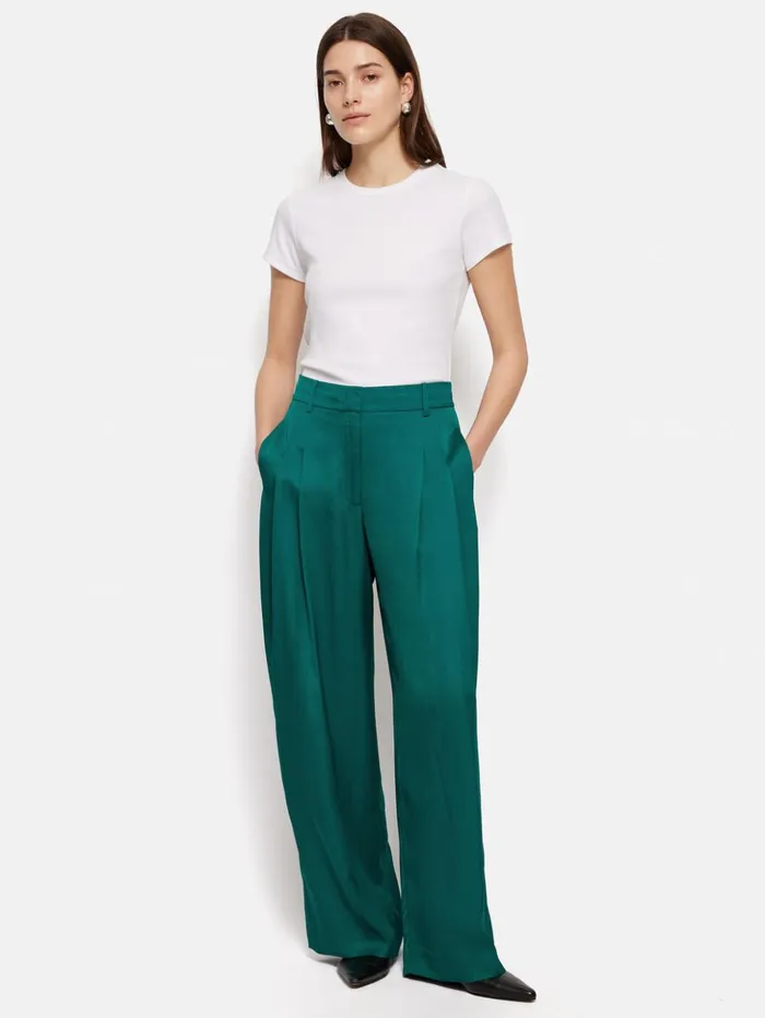 Jigsaw Satin Pleat Trouser Green Women Trousers