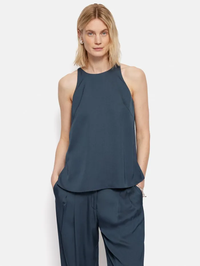 Jigsaw Satin Sleeveless Top Blue Women Coords