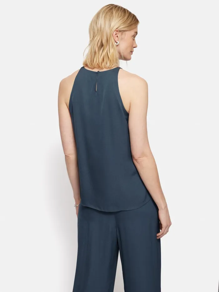 Jigsaw Satin Sleeveless Top Blue Women Shirts and Tops