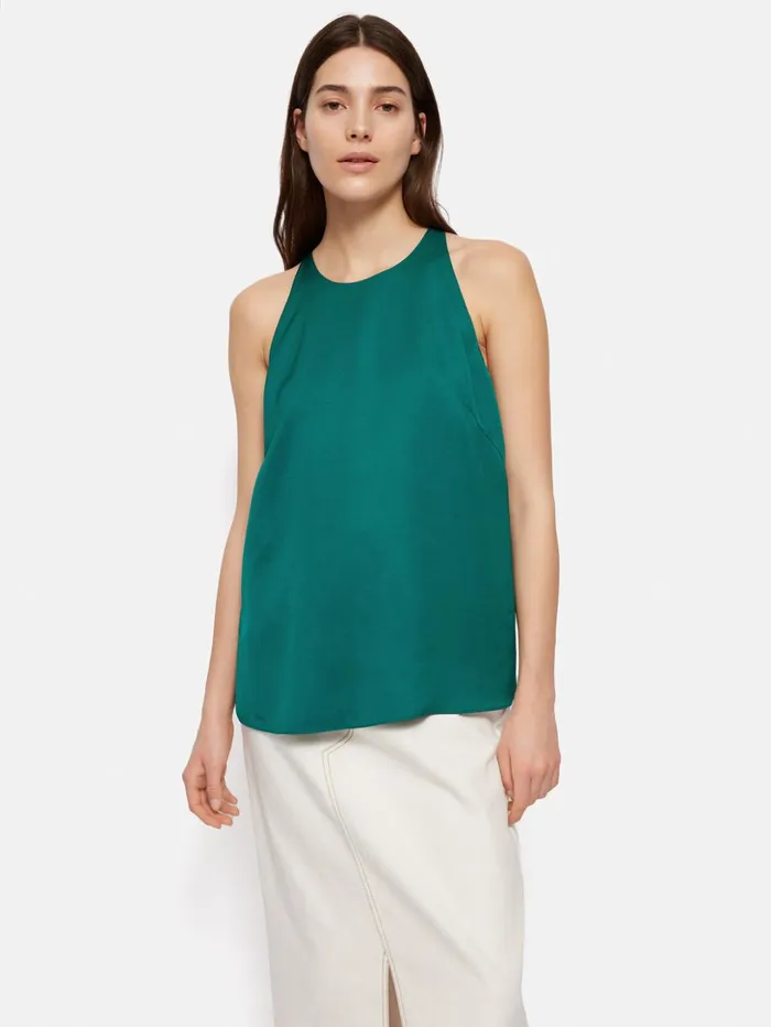 Jigsaw Satin Sleeveless Top Green Women Shirts and Tops