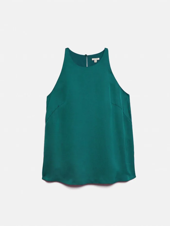Jigsaw Satin Sleeveless Top Green Women Shirts and Tops