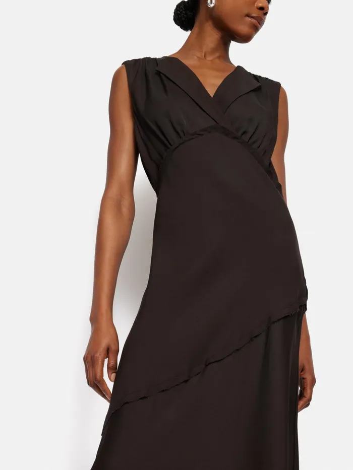 Jigsaw Satin Sleeveless V Neck Dress Brown Women Dresses and Jumpsuits