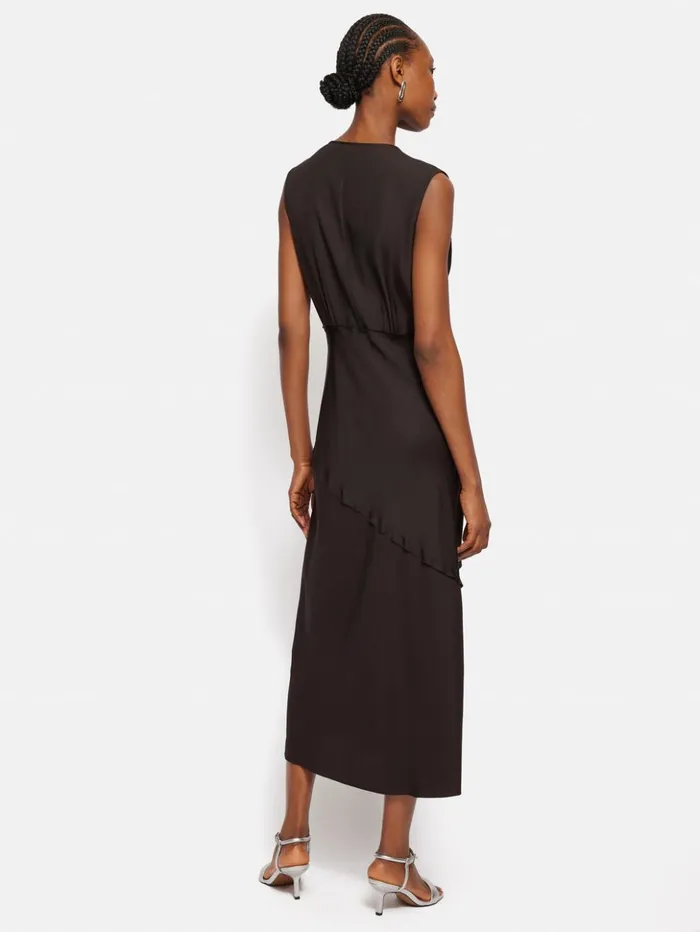 Jigsaw Satin Sleeveless V Neck Dress Brown Women Dresses and Jumpsuits