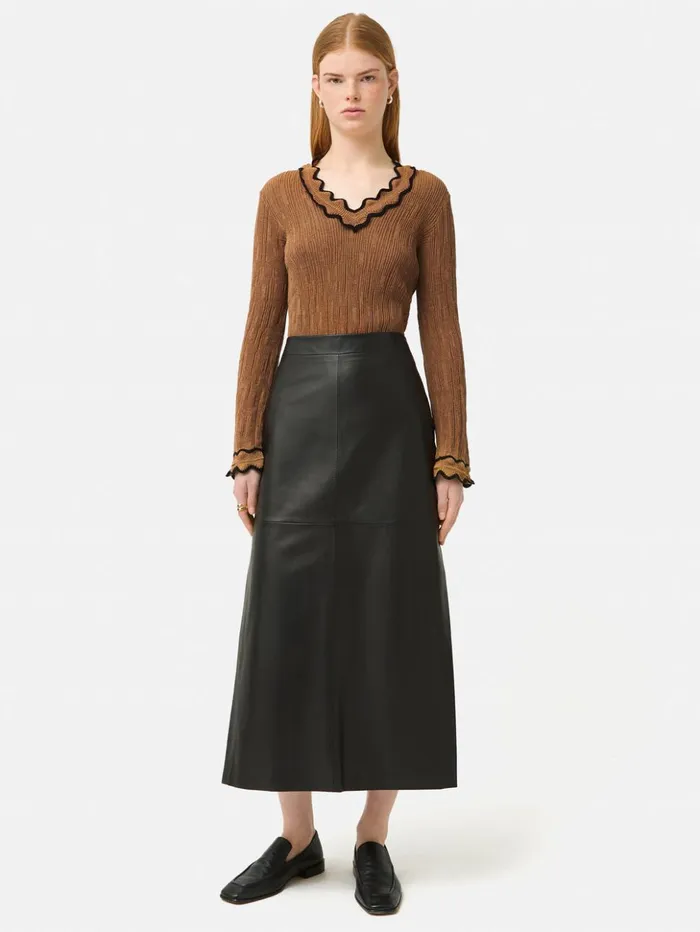 Jigsaw Scallop Textured Rib Top Brown Women Shirts and Tops