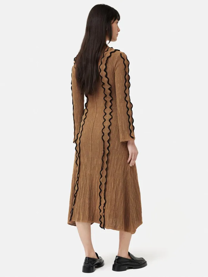 Jigsaw Scallop Trim Knitted Dress Brown Women Dresses and Jumpsuits
