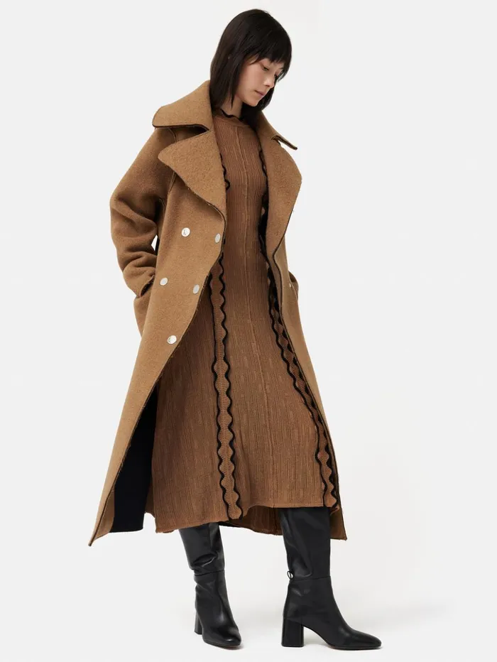 Jigsaw Scallop Trim Knitted Dress Brown Women Dresses and Jumpsuits