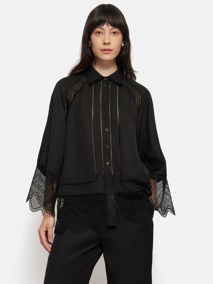 Jigsaw Scallop Trim Shirt Black Women Coords
