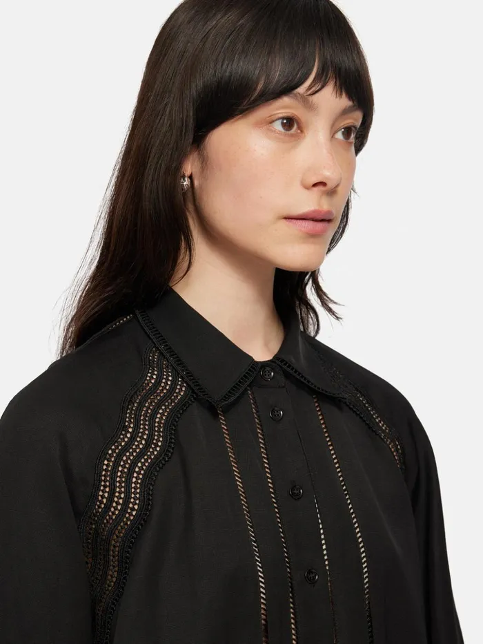 Jigsaw Scallop Trim Shirt Black Women Coords