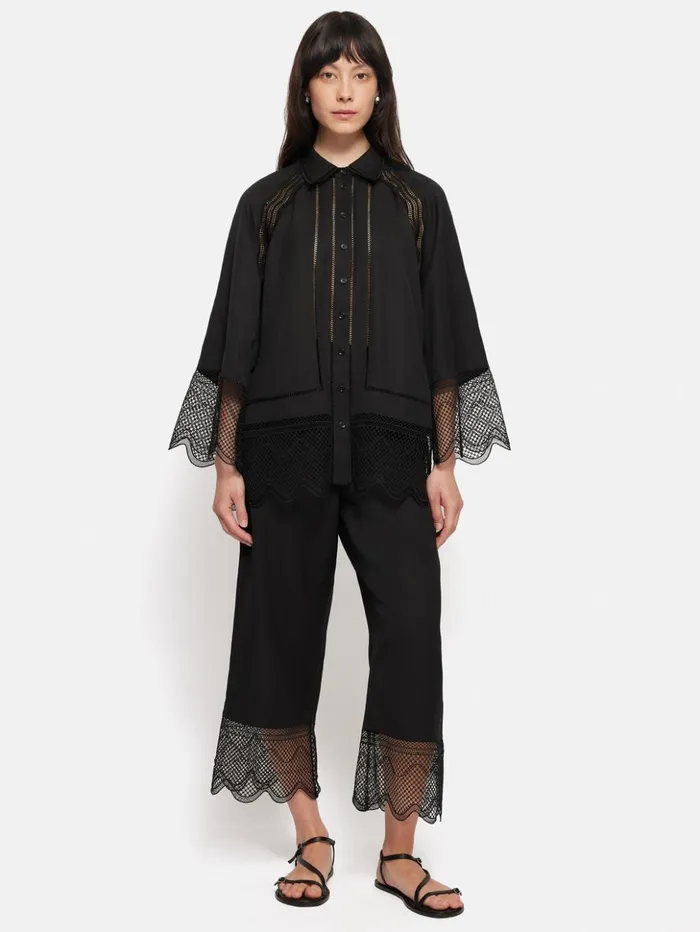 Jigsaw Scallop Trim Shirt Black Women Coords