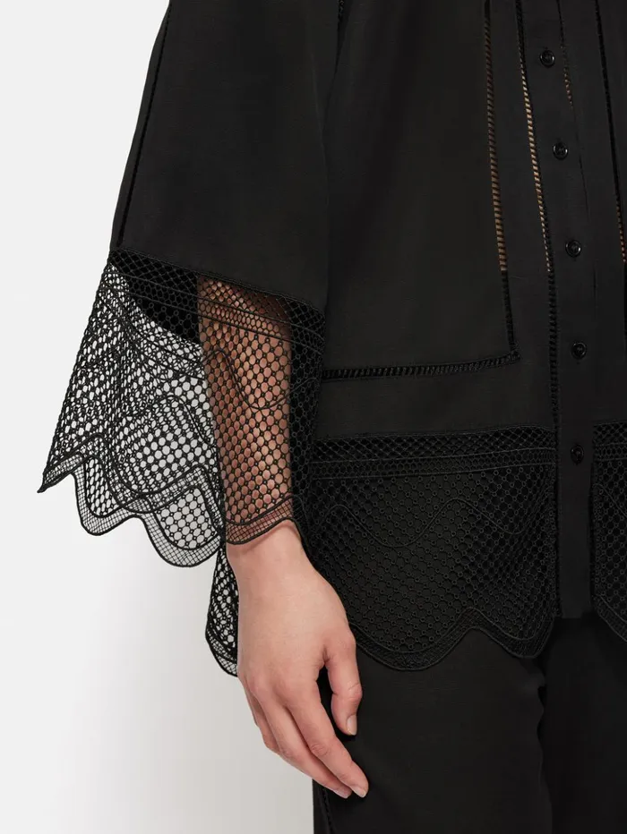 Jigsaw Scallop Trim Shirt Black Women Coords
