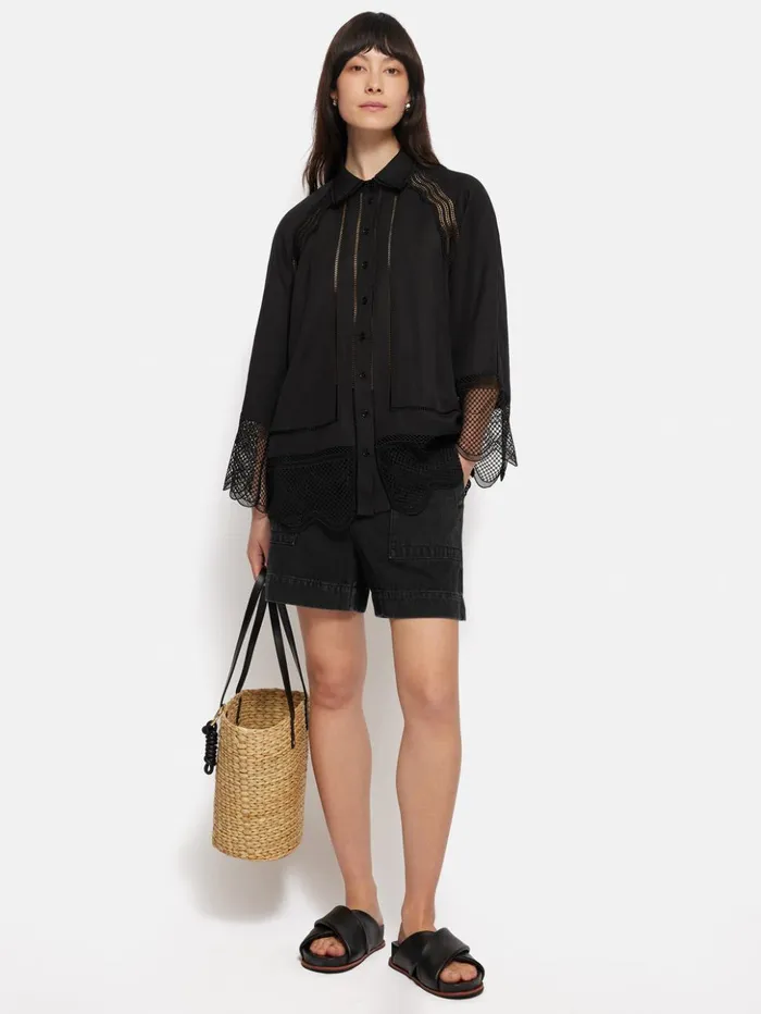 Jigsaw Scallop Trim Shirt Black Women Coords