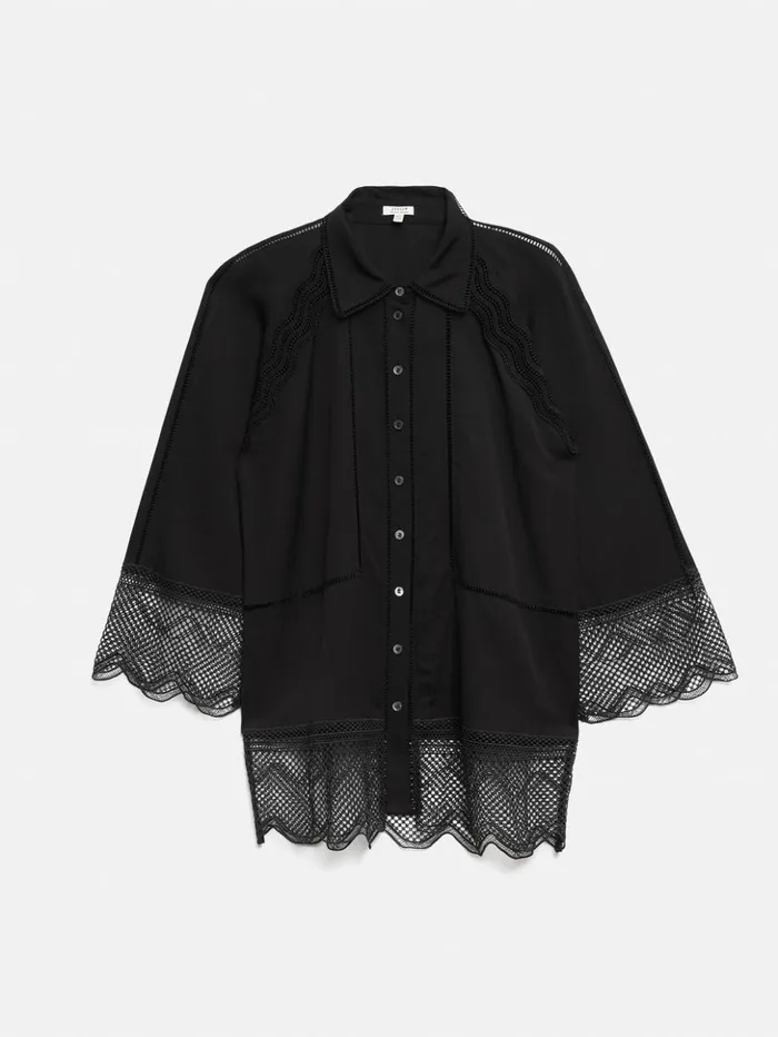 Jigsaw Scallop Trim Shirt Black Women Coords