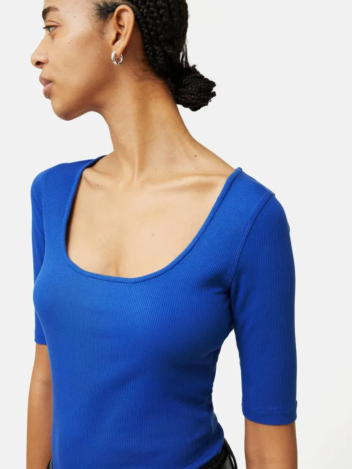 Jigsaw Scoop Neck Rib Top Blue Women Shirts and Tops