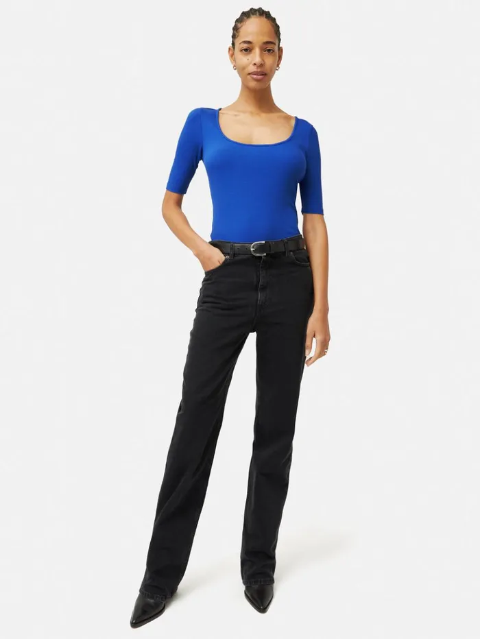 Jigsaw Scoop Neck Rib Top Blue Women Shirts and Tops