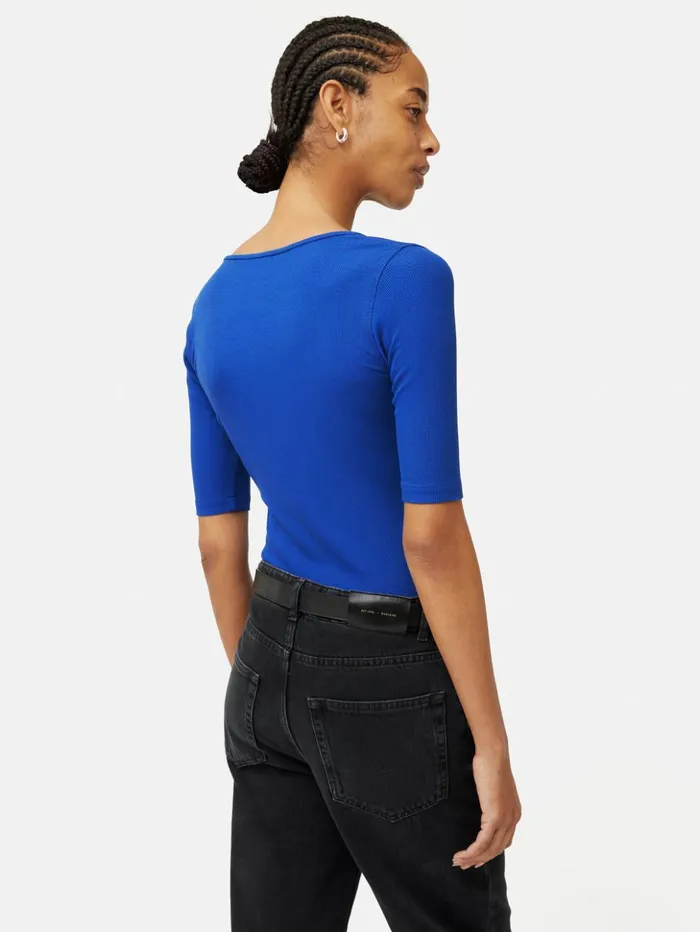 Jigsaw Scoop Neck Rib Top Blue Women Shirts and Tops