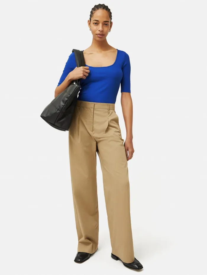 Jigsaw Scoop Neck Rib Top Blue Women Shirts and Tops