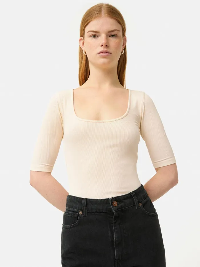 Jigsaw Scoop Neck Rib Top Ecru Women Shirts and Tops
