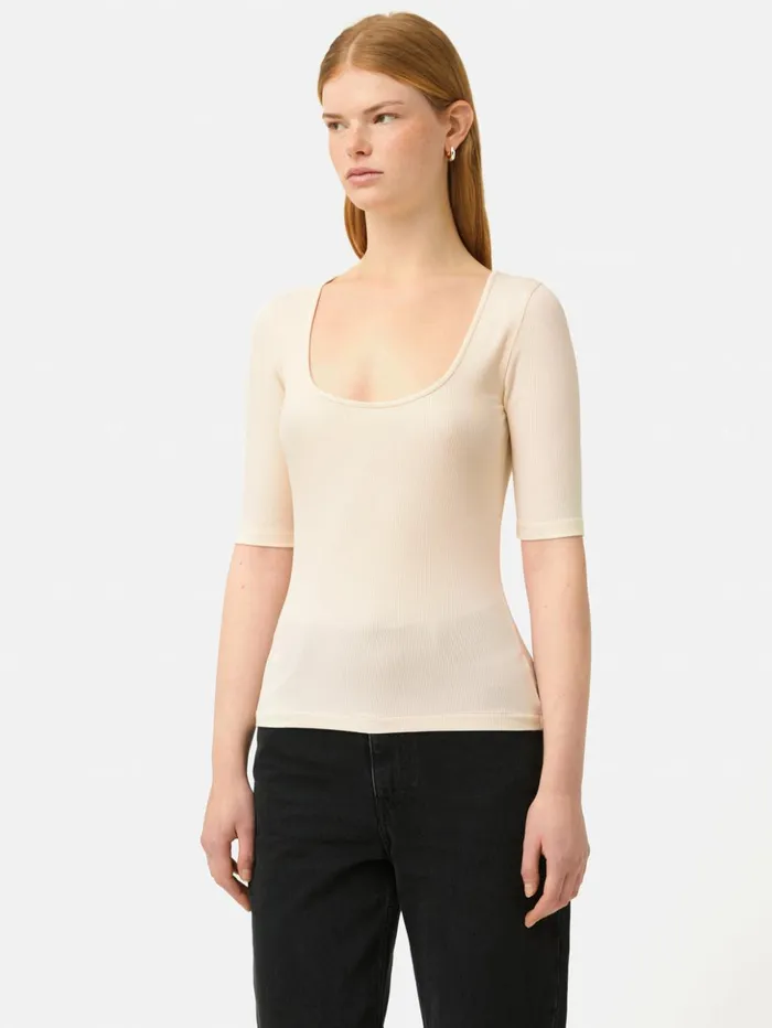 Jigsaw Scoop Neck Rib Top Ecru Women Shirts and Tops